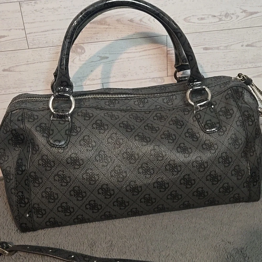 Guess Charcoal Satchel with Black Accents Silver Hardware